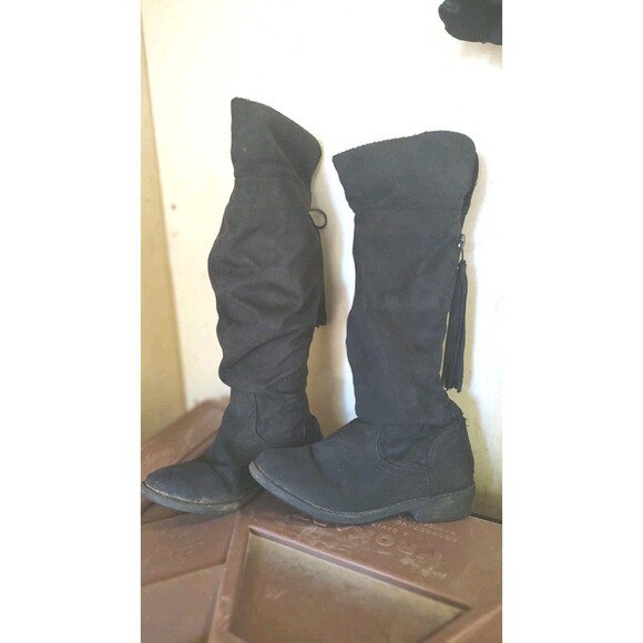 Women's sz 9.5 DIBA Black Scrunch Mid Calf zip-up boots heels Faux suede - Picture 2 of 9
